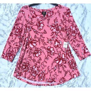 JM Collection Womens Pink Floral 3/4 Sleeve Top 1X  Rayon Blend Peach Kiss